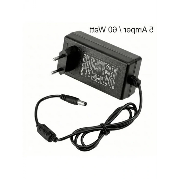 12V Güç Adaptörü, 5 Amper 60 Watt, LED Şerit ve Modemler için Uygun