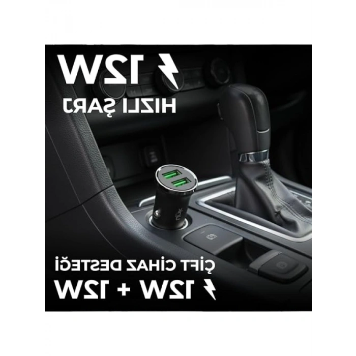 12W 2x USB Araç İçi Şarj Adaptörü - Siyah