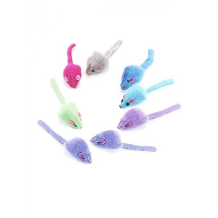 13.5 cm Tek Renk Peluş Fare Kedi Oyuncağı 3lü Set