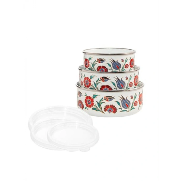 14-16-18 cm Emaye Üçlü Saklama Kabı Seti