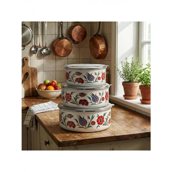 14-16-18 cm Emaye Üçlü Saklama Kabı Seti
