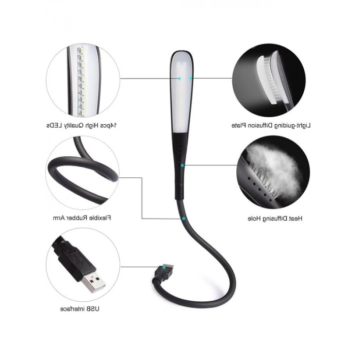 14 LED Işık ve Ayarlanabilir Parlaklık Özellikli USB Masa Lambası