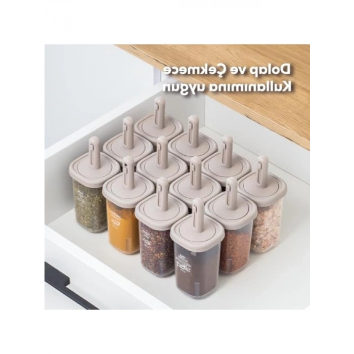 14lü Kaydırmalı Baharatlık Seti, Etiketli ve Sızdırmaz Kapaklı