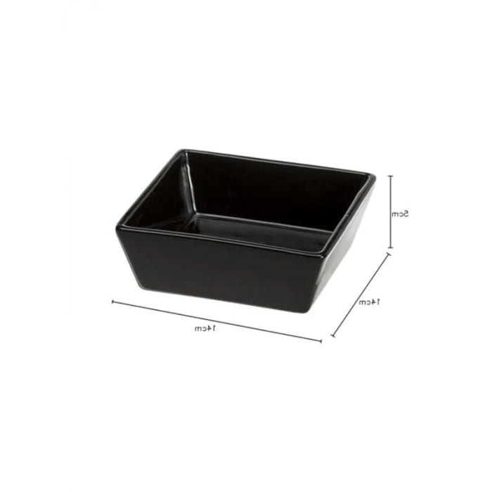 14 x 14 x 5 cm Boyutunda Siyah Seramik Mama Kabı, 0,5 L