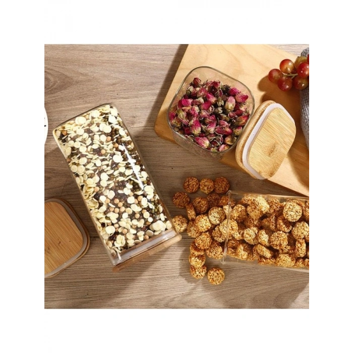 1400ml Sızdırmaz Vakumlu Bambu Kapaklı Borosilikat Cam Kavanoz