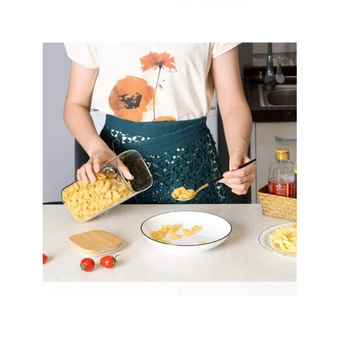 1400ml Sızdırmaz Vakumlu Bambu Kapaklı Borosilikat Cam Kavanoz