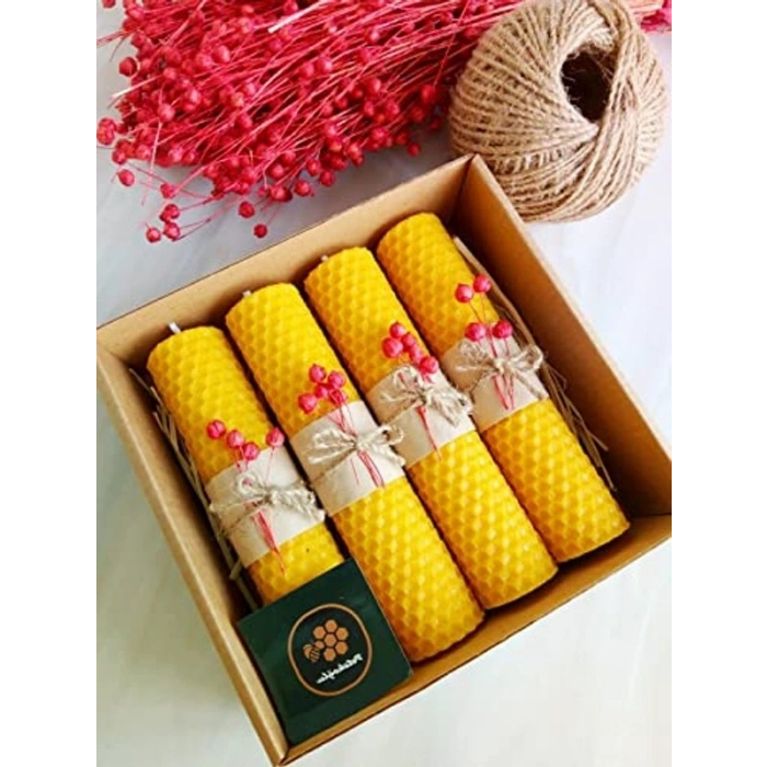 14cm x 3cm Doğal Petek Balmumu Mum Seti, Hediyelik Bal Mumu, 4 Adet