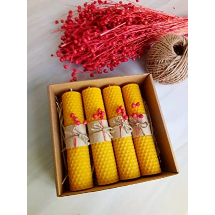 14cm x 3cm Doğal Petek Balmumu Mum Seti, Hediyelik Bal Mumu, 4 Adet