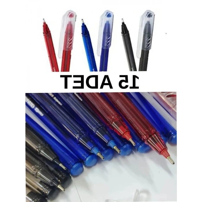 15 Adet Tükenmez Kalem Seti, 5 Mavi, 5 Kırmızı, 5 Siyah