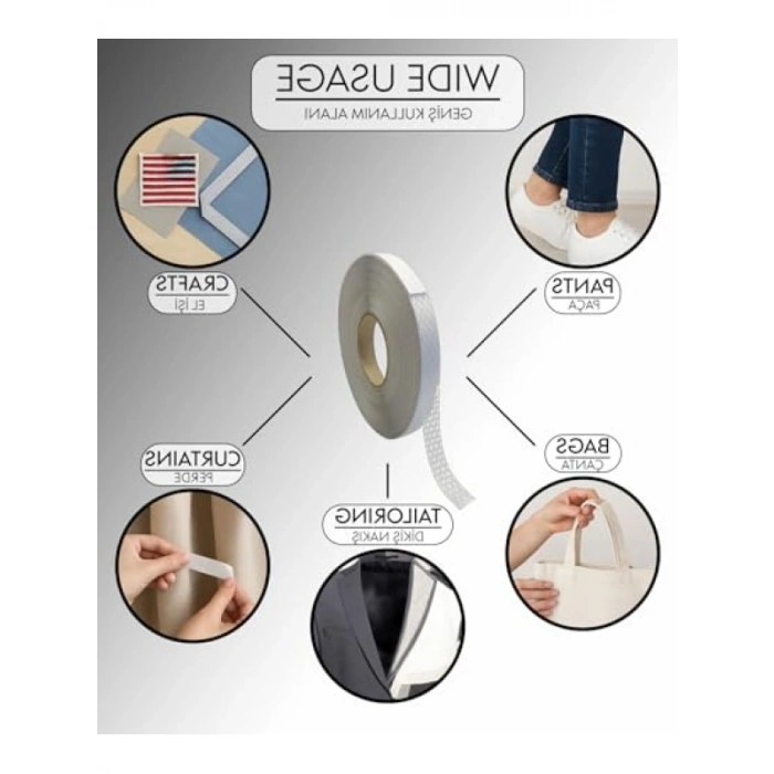 1.5 cm x 50 m Çift Taraflı Yapışkan Tela - Beyaz