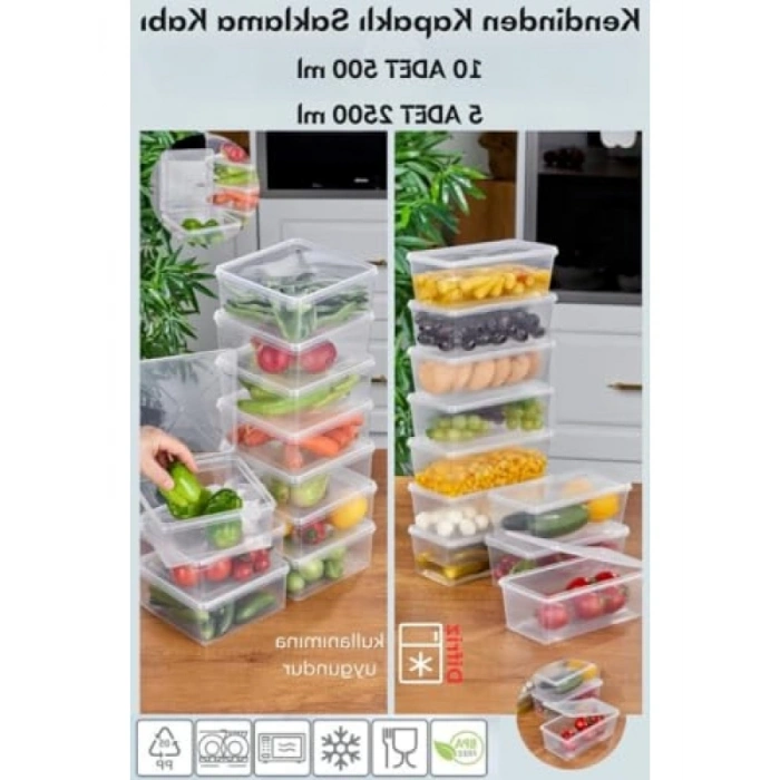 15li Şeffaf Saklama Kabı Seti - 10 Adet 500ml ve 5 Adet 2500ml