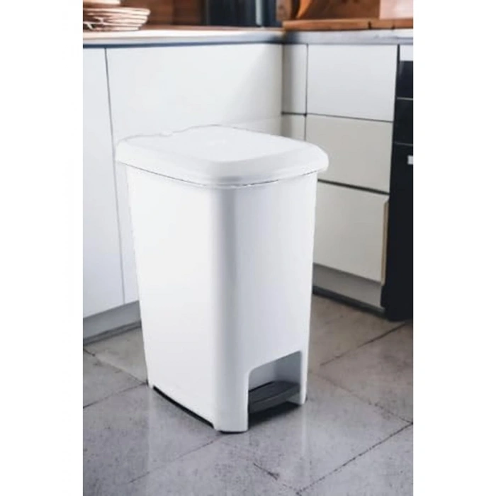 15 Litre Beyaz Pedallı Çöp Kovası, Slim Tasarım