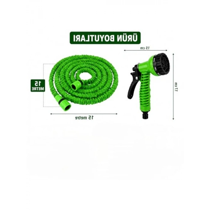 15 Metre Uzayıp Kısalan Bahçe Hortumu, 7 Modlu Fıskiye ile