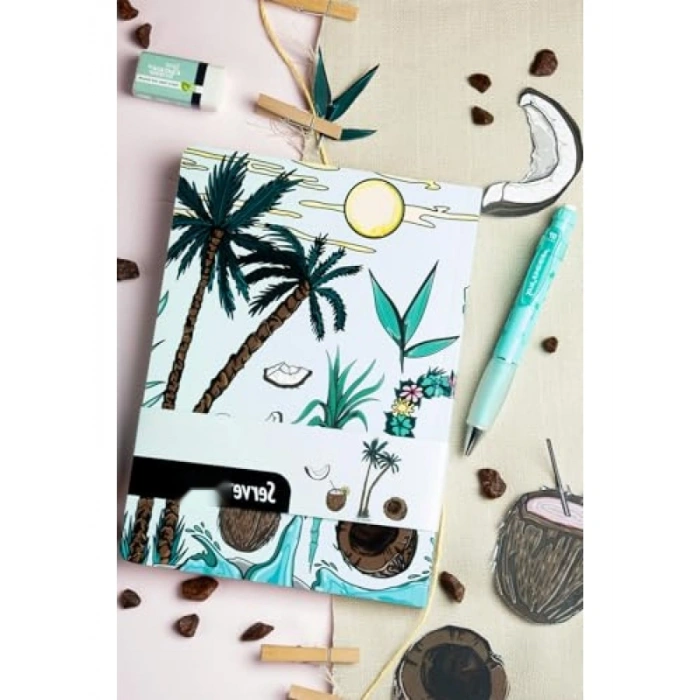 15 x 21 cm Çizgili Desenli Nane Yeşili Note Defter