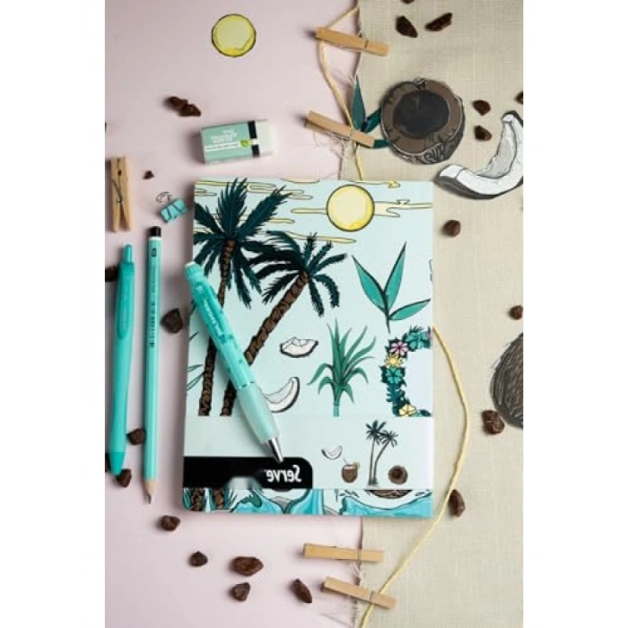 15 x 21 cm Çizgili Desenli Nane Yeşili Note Defter