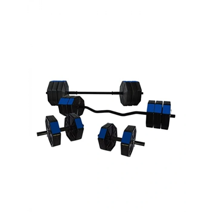 150 cm Düz Bar ve 120 cm Z Bar Dambıl Ağırlık Seti Mavi
