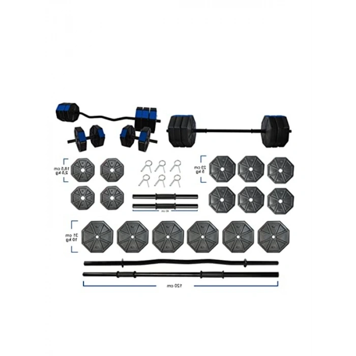 150 cm Düz Bar ve 120 cm Z Bar Dambıl Ağırlık Seti Mavi