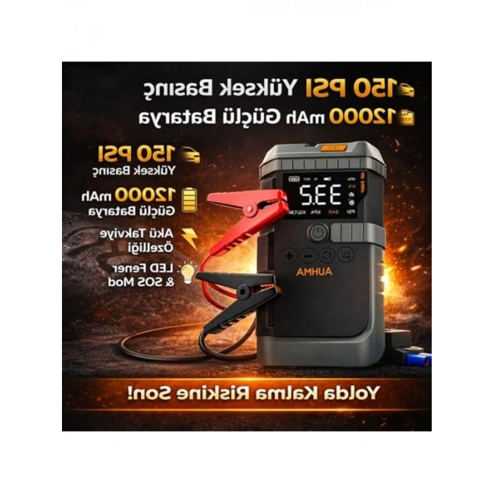 150 PSI Dijital Göstergeli Taşınabilir Hava Kompresörü, LED Fenerli