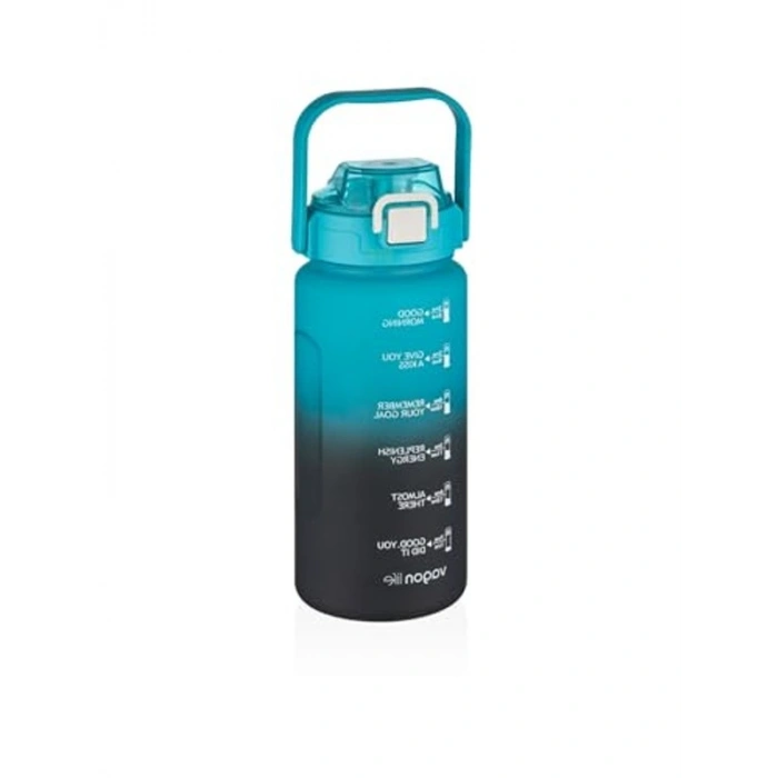 1500ML Kapasiteli Çift Renk Motivasyon Matarası - Turkuaz-Siyah
