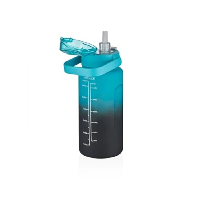 1500ML Kapasiteli Çift Renk Motivasyon Matarası - Turkuaz-Siyah