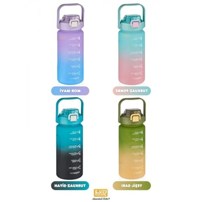 1500ML Kapasiteli Çift Renk Motivasyon Matarası - Turkuaz-Siyah