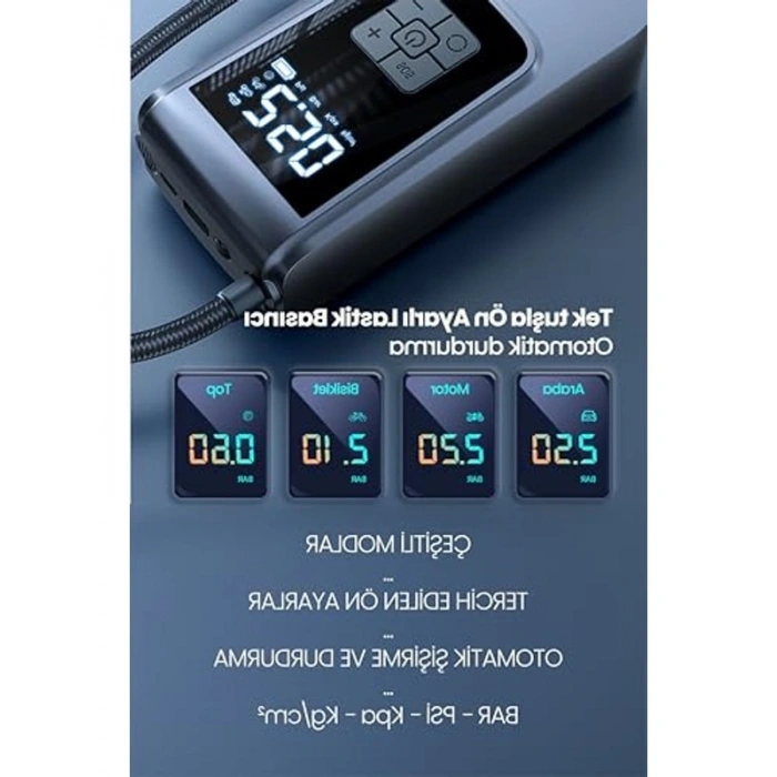 150Psi Şarjlı Oto Kompresör, LED Işıklı ve 6000mAh Kapasiteli