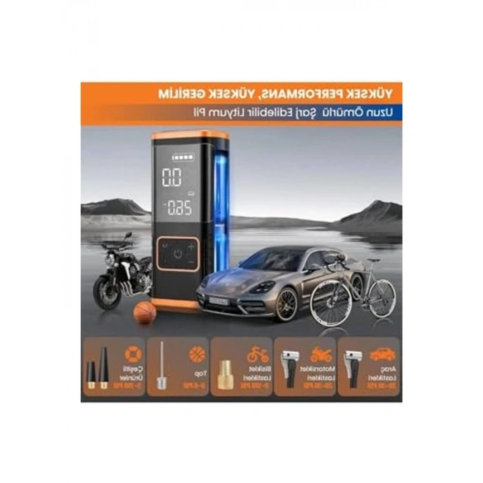 150PSI Taşınabilir Hava Kompresörü, Lastik Basınç Ölçer ve LED Işık