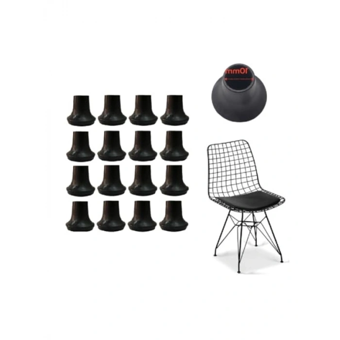 16 Adet Çizme Tipi Tel Sandalye Masa Sehpa Ayak Pabucu, 10 mm Çap