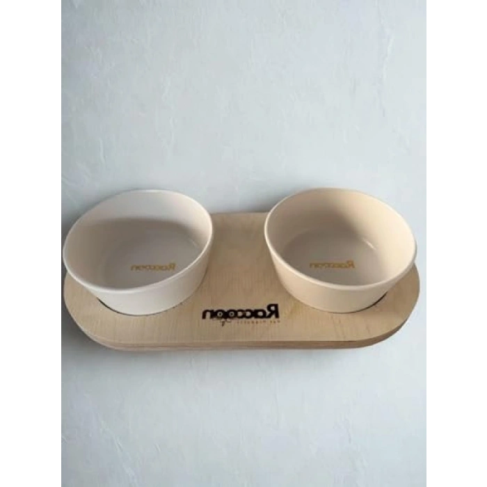 16 Cm Çift Tablalı Beyaz Seramik Mama ve Su Kabı