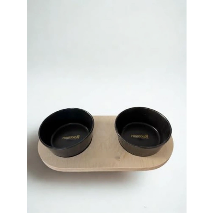 16 Cm Çift Tablalı Siyah Seramik Mama ve Su Kabı