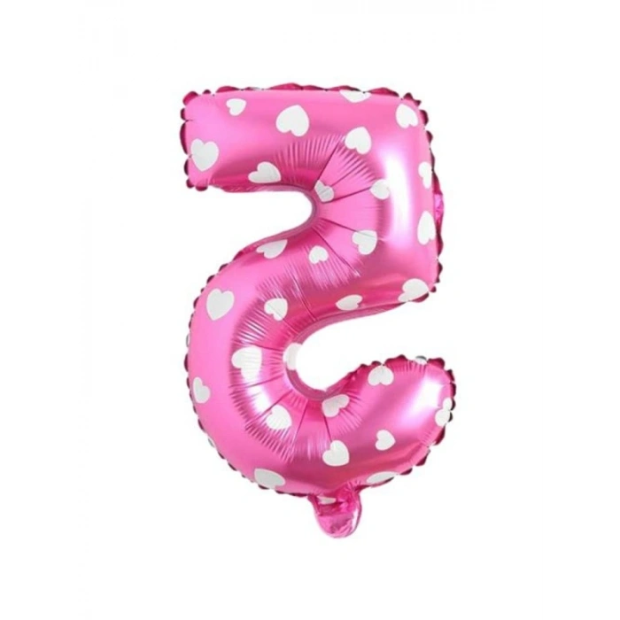 16 İnç Pembe Kalpli Folyo Balon - 5 Rakamı