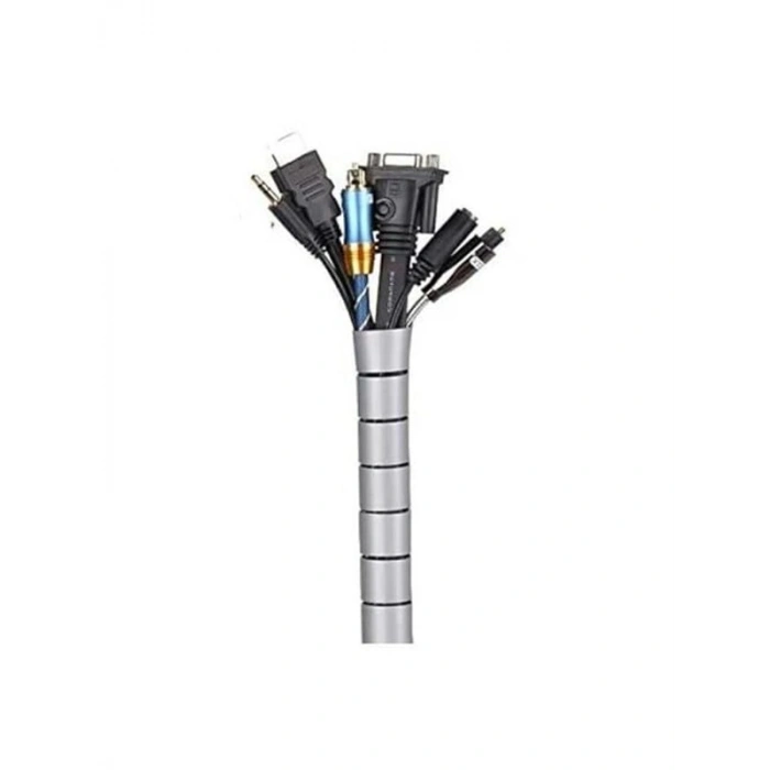 16 mm Gri Spiral Kablo Toplayıcı, 1 Metre, 2 Adet Set