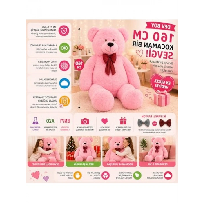 160 cm Dev Peluş Ayı, Yumuşak ve Sevimli, Sarılmalık Hediye