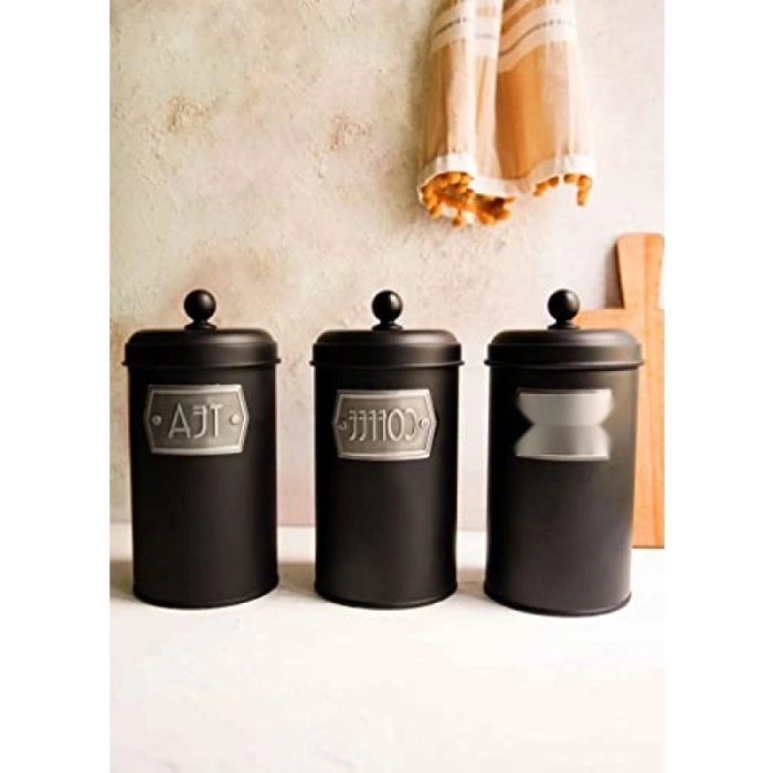 1,60 Litre Siyah Paslanmaz Çelik Çay, Şeker, Kahve Kavanozu