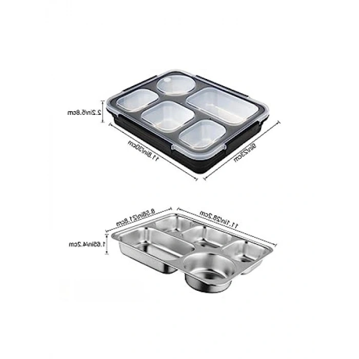 1600ml Paslanmaz Çelik Sızdırmaz Lunchbox, 5 Bölmeli