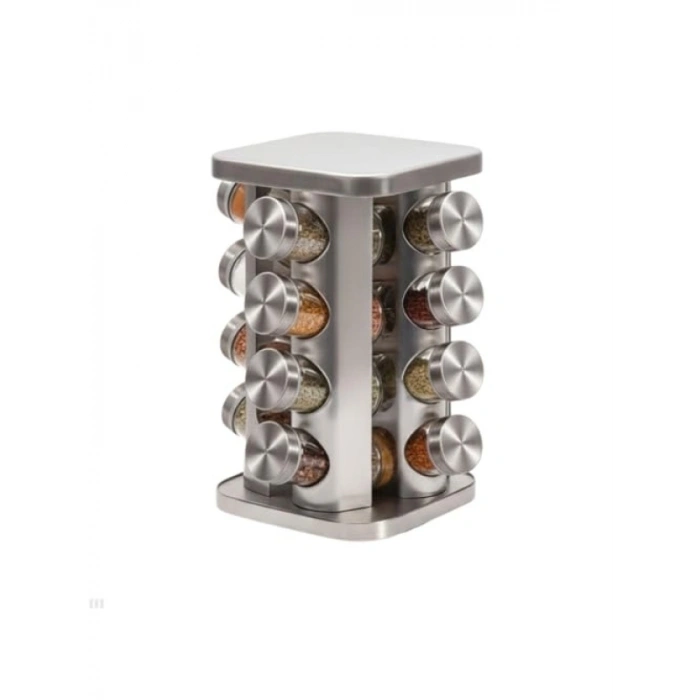 16’lı Kare Metal Döner Baharatlık Seti