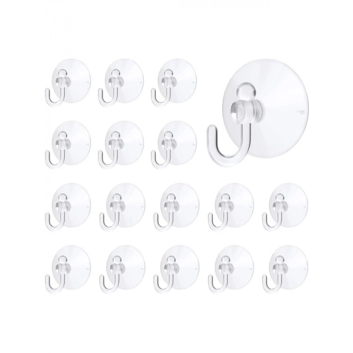 16’lı Şeffaf Vantuzlu Kanca Seti - İz Bırakmayan Askı Aparatı