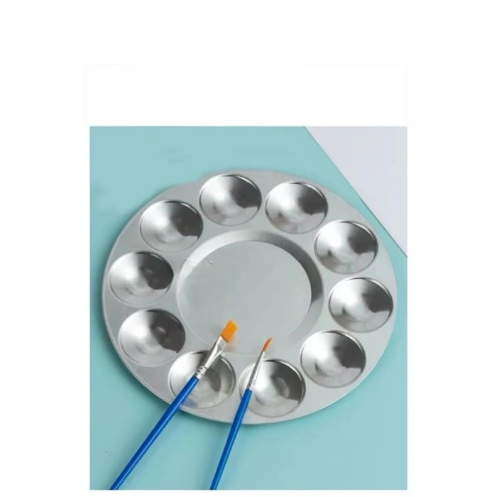 17 cm Metal Boyama Paleti, 10 Hazneli, Fırça Hediyeli
