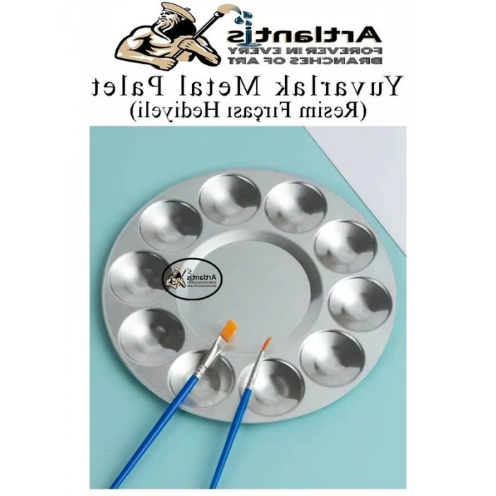 17 cm Metal Boyama Paleti, 10 Hazneli, Fırça Hediyeli