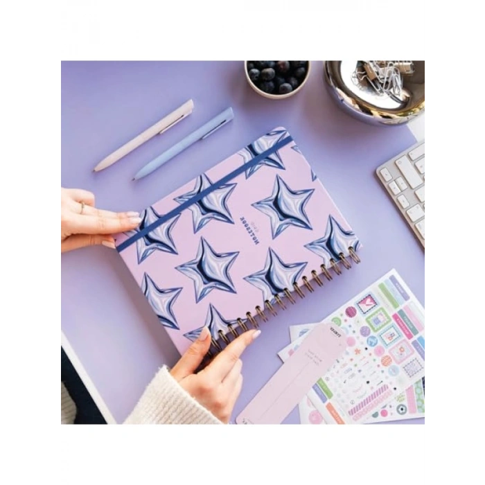 17x24 cm Spiralli Kareli Not Defteri, Mavi Renk, Sert Kapak