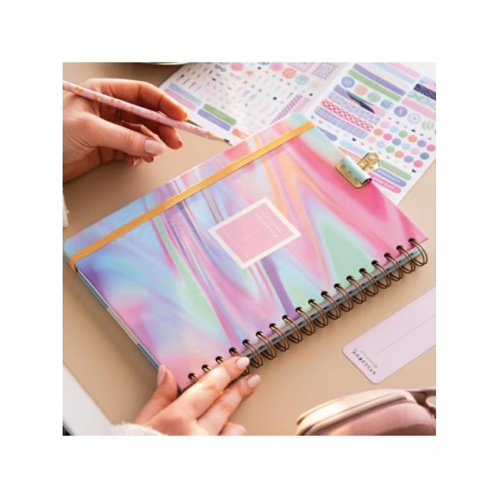 17x24 cm Spiralli Lastikli Düz Not Defteri, Soyut Tasarım