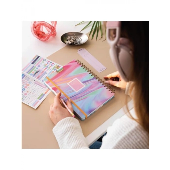 17x24 cm Spiralli Lastikli Düz Not Defteri, Soyut Tasarım