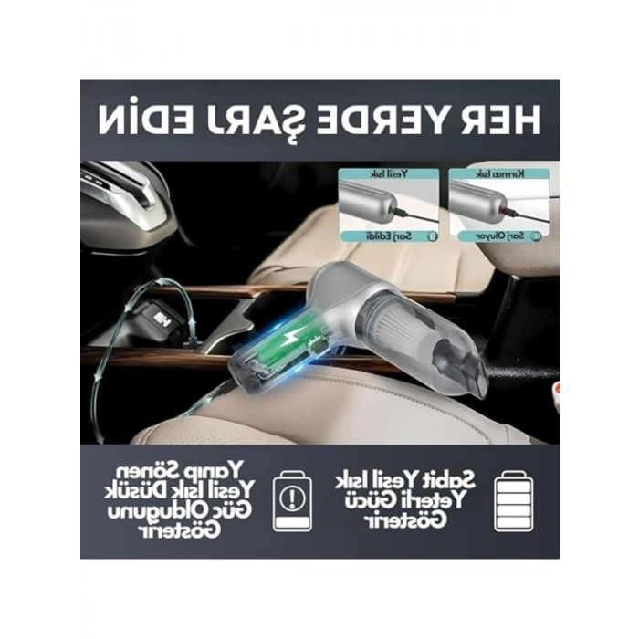 180 Watt Güçlü Taşınabilir Mini Süpürge, 12000Pa Şarjlı