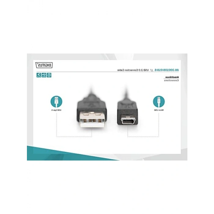 1.8M USB 2.0 Bağlantı Kablosu, Mini B Tipi Uyumlu