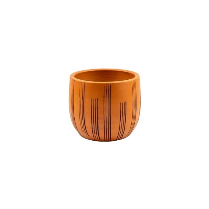19 CM Dik Çizgi Desenli Toprak Saksı, Dekoratif Saksılık