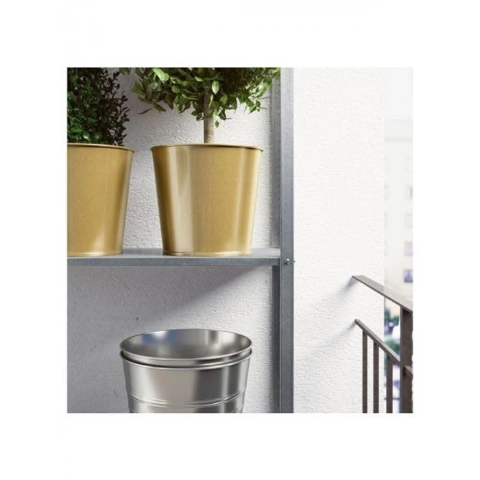 19 cm Gold Renk Galvanizli Çelik Çiçek Saksısı, Dayanıklı Tasarım
