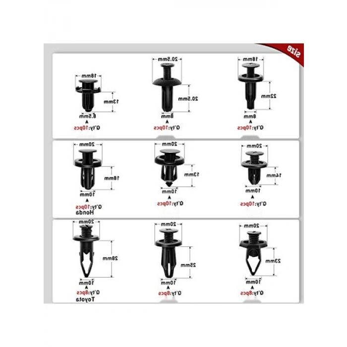 190 Adet Araba Tutucu Klips Seti - 18 Farklı Boy, Dayanıklı