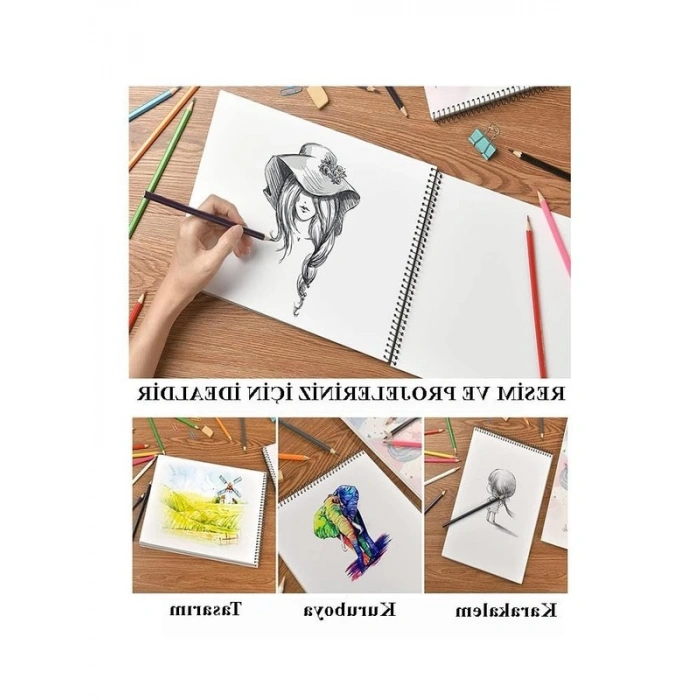 2 Adet 35x50 cm Spiralli Karton Kapak Resim Defteri