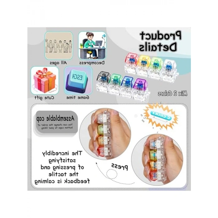 2 ADET Fidget Oyuncak: Klavye Anahtarlık ile Stres Giderici Eğlenceli Oyun