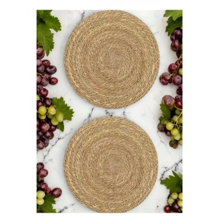 2 Adet Hasır Yuvarlak Amerikan Servis Tabak Altlığı - 35 cm